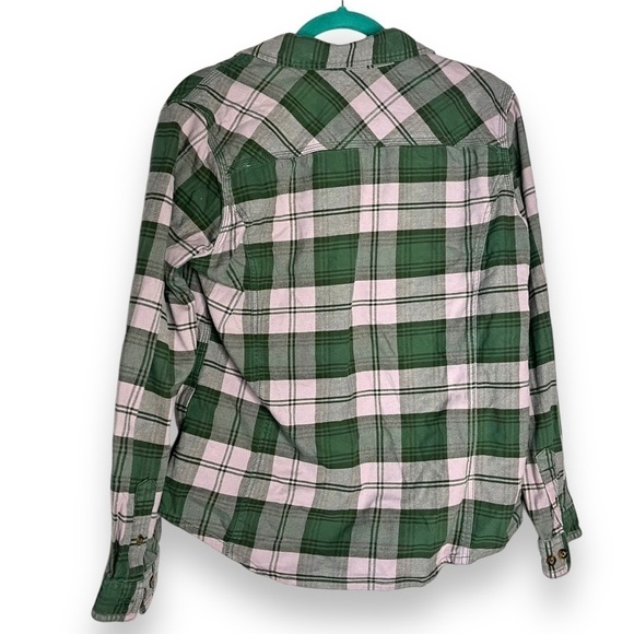 Carhartt Green Purple Flannel Shirt Size Medium Long Sleeve Plaid Collared Shirt - Picture 2 of 7